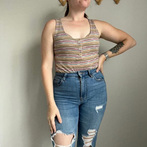 Wild Fable Striped Ribbed Tank Top Bodysuit Size Medium - Picture 1 of 11